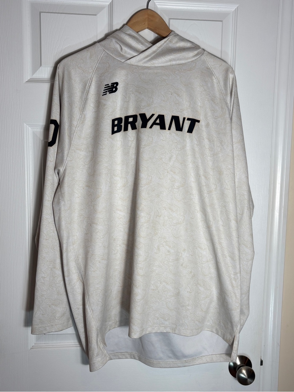 Bryant University Bulldogs New Balance Hooded Shirt White w/Gold design Men’s